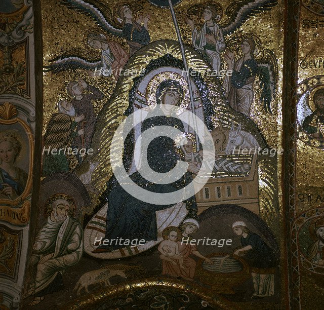 A mosaic of the nativity, 12th century. Artist: Unknown