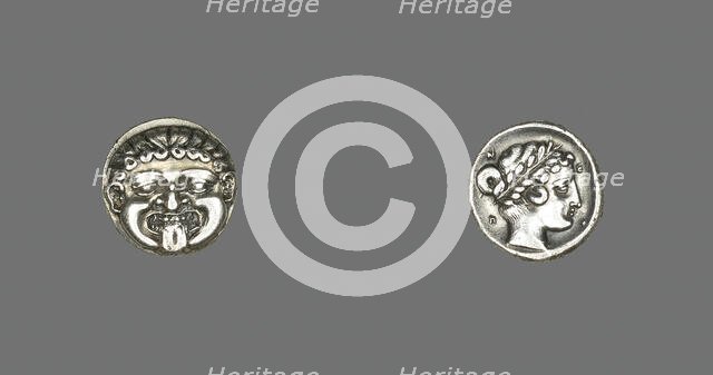 Drachm (Coin) Depicting the Gorgon Medusa, 411-356 BCE. Creator: Unknown.