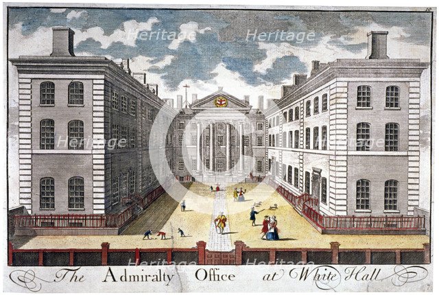 View of the Admiralty, Whitehall, with figures in the courtyard, Westminster, London, c1750. Artist: Anon