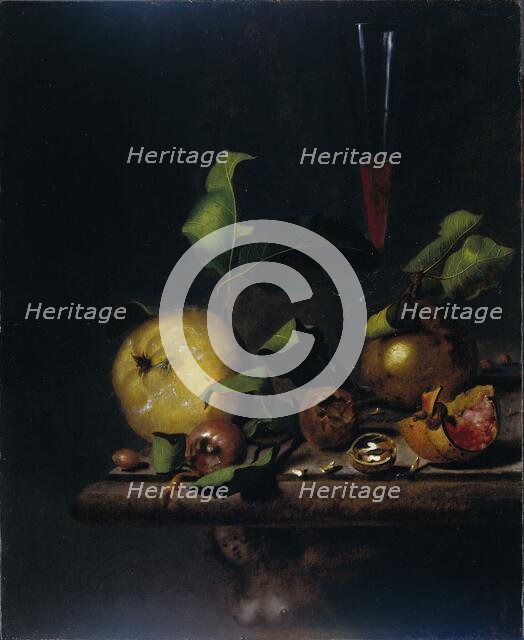 Still Life with Quinces, Medlars and a Glass, 1669-1719. Creator: Martinus Nellius.