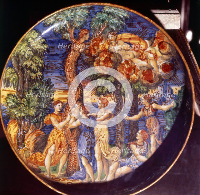 Birth of Adonis, Ovid: Metamorpheses X, Italian Earthenware Dish, 1541. Artist: Francesco Durantino.