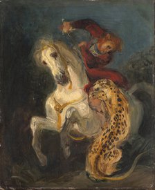 Rider Attacked by a Jaguar. Artist: Delacroix, Eugène (1798-1863)