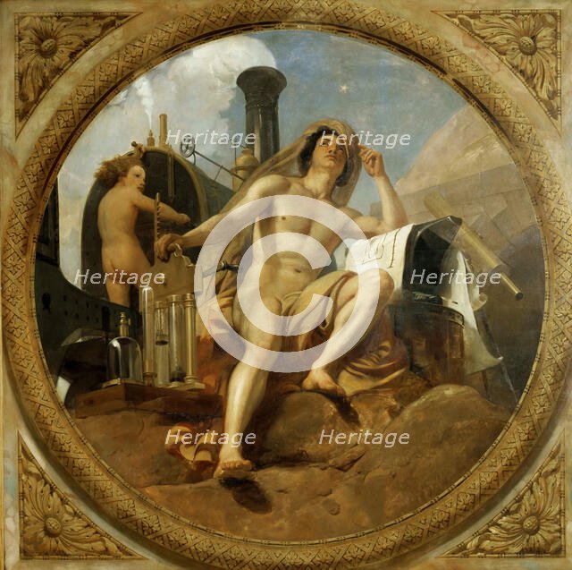 The Genius of Steam on Earth (Ceiling painting, Salle des Pas perdus) , 1839-1847. Creator: Vernet, Horace (1789-1863).