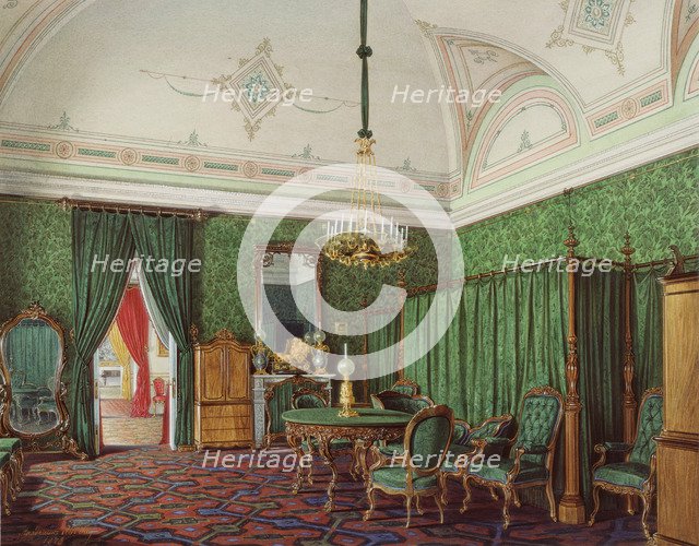 Interiors of the Winter Palace. The Third Reserved Apartment. A Bedroom, 1873. Artist: Hau, Eduard (1807-1887)