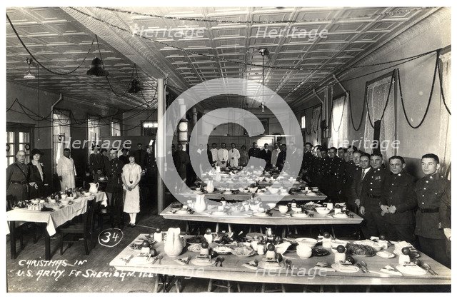 Christmas in the mess hall, Fort Sheridan, Illinois, USA, 1940. Artist: Unknown