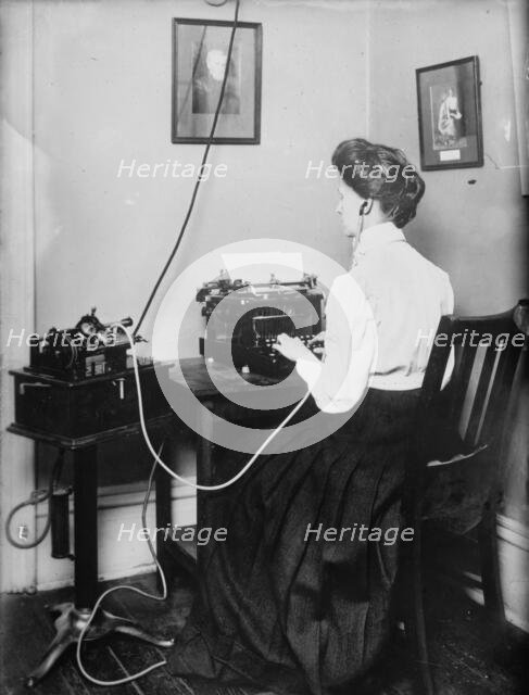 Blind stenographer using dictaphone, 1911. Creator: Bain News Service.
