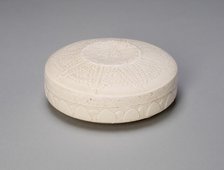 Covered Circular Box with Floral Medallion, Serrated Leaves, and Lotus Petals, Liao dynasty, 10th ce Creator: Unknown.
