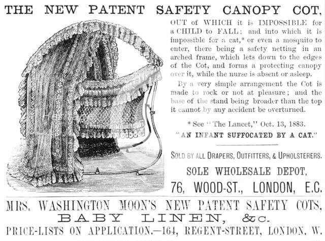 The New Patent Safety Canopy Cot, 1883. Creator: Unknown.