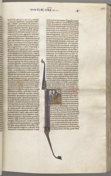 Fol. 98r, Kings I, historiated initial F, Elkanah and Hannah kneeling before an altar..., c. 1275-13 Creator: Unknown.
