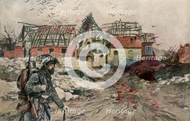 'The Ruins of Ablain-Saint-Nazaire', Artois, France, 18 December 1915, (1926).Artist: Francois Flameng