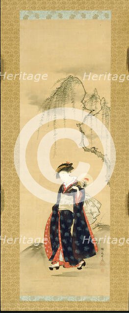 Beauty Beneath a Willow Tree, Edo period, c. 1780. Creator: Isoda Koryusai.