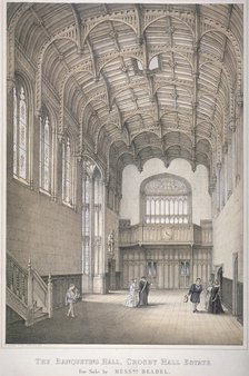 Interior view of the Banqueting Hall in Crosby Hall at no 36 Bishopsgate, City of London, 1871. Artist: Anon