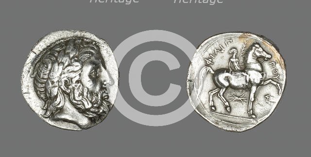 Tetradrachm (Coin) Depicting the God Zeus, 348-336 BCE, issued by King Philip II of Macedonia. Creator: Unknown.