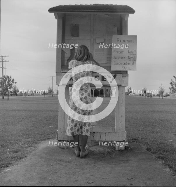 Campers' bulletin board, Shafter camp, California, 1938. Creator: Dorothea Lange.