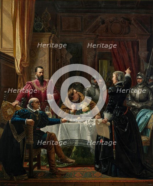 Duke of Alba and Countess Katharina of Schwarzburg at Rudolstadt Castle in 1547, 1860. Creator: Munsch, Josef (1832-1896).