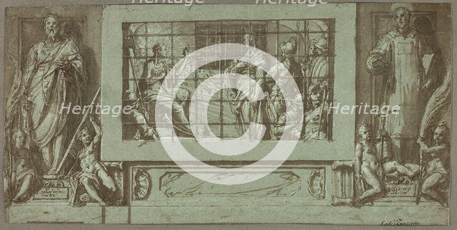 Saint Catherine in Prison Converting the Empress Faustina to Christianity, Flanked..., 1570/71. Creator: Federico Zuccaro.