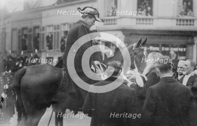 King Albert on horse at King Leopold's funeral, Belgium, 1910. Creator: Bain News Service.
