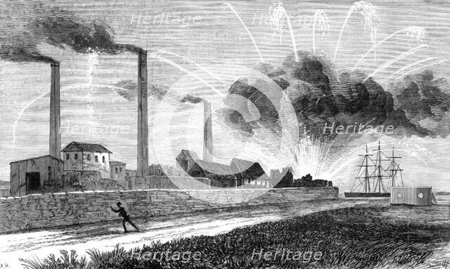 The Explosion of the Rocket Factory at Woolwich Arsenal, as seen from Plumstead Marshes, 1883. Creator: Unknown.