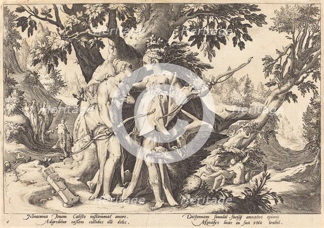 Jupiter in the Disguise of Diana Seduces Callisto. Creator: Goltzius, Workshop of Hendrick, after Hendrick Gol.