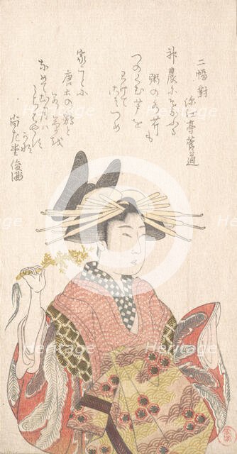 Courtesan with Branch of Seri, 19th century. Creator: Kubo Shunman.