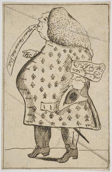 Caricature of a Man declaring: "I'm against Hanover that's flat", ca. 1757. Creator: Attributed to George Townshend, 4th Viscount and 1st Marquess Townshend (British, 1724-1807).