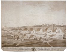 Westminster Bridge with the Lord Mayor's procession on the River Thames, London, 1783.               Artist: I Wells