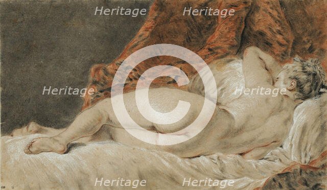Femme allongée vue de dos, dit le Sommeil, ca 1720. Creator: Boucher, François (1703-1770).