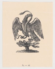 An eagle resting on a cactus holding a snake in its beak (from the Mexican coat of..., ca 1900-1910. Creators: Anon, José Guadalupe Posada.