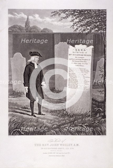 John Wesley visiting his mother's grave in 1779, Bunhill Fields, Finsbury, London, (c1850). Artist: G Hunt