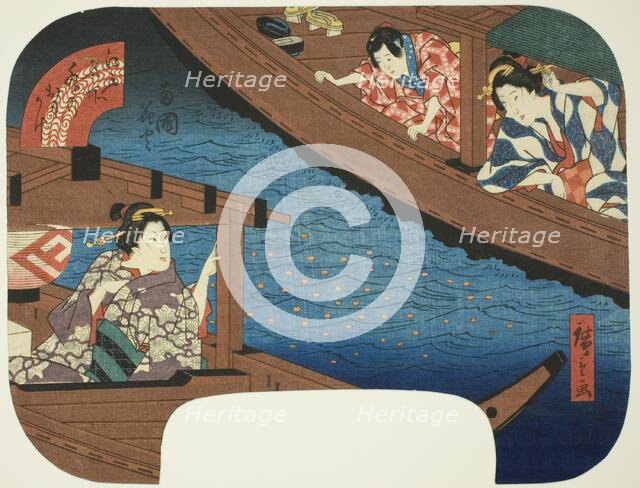 Fireworks at Ryogoku (Ryogoku hanabi), from the series "Reflections on Water at Famous..., 1852. Creator: Ando Hiroshige.