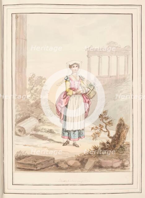 Freschetana Girl, leaf from 'A Collection of Dresses by David Allan Mostly from Nature', 1776. Creator: David Allan.