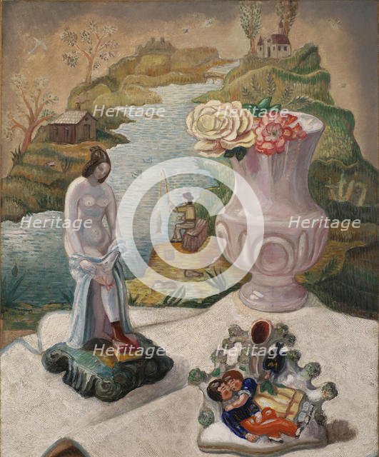 Porcelain Figures and Flowers. Artist: Sudeykin, Sergei Yurievich (1882-1946)