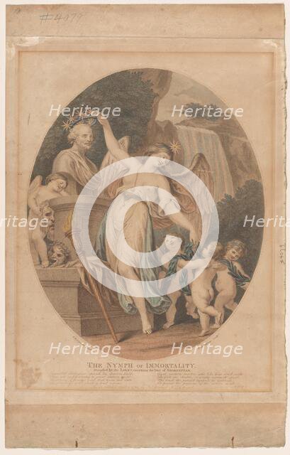 The Nymph of Immortality, Attended by the Loves, Crowning the Bust of Shakespear..., September 1784. Creator: Francesco Bartolozzi.
