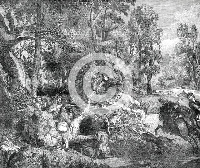 The Boar-Hunt - painted by Rubens - from the Gallery of the late King of Holland, 1850. Creator: Unknown.