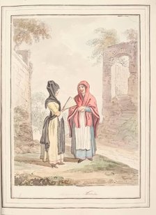 Bologna and Viterbo, leaf from 'A Collection of Dresses by David Allan Mostly from Nature', 1776. Creator: David Allan.