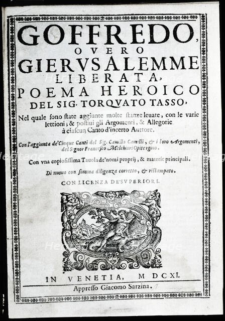 Goff'G'Goffredo overo Gerusalemme liberata', cover of the heroic poem of 1609-1611. Creator: Tasso, Torcuato (1544-1595).