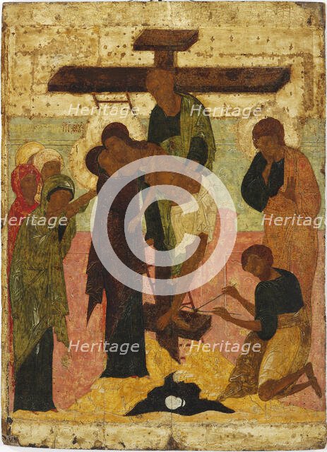 The Descent from the Cross, 16th century. Creator: Russian icon.