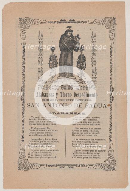 Broadsheet relating to Saint Anthony of Padua who is shown holding the Christ chi..., ca. 1900-1913. Creator: José Guadalupe Posada.