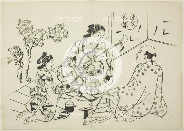 The Hana-no-en Chapter from "The Tale of Genji" (Genji Hana-no-en), from a series of Genji..., c1710 Creator: Okumura Masanobu.