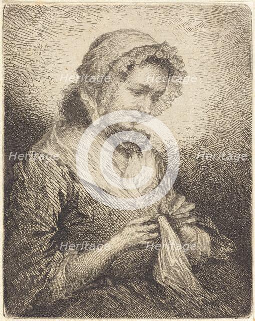 The Artist's Wife Sewing, 1753. Creator: Georg Friedrich Schmidt.