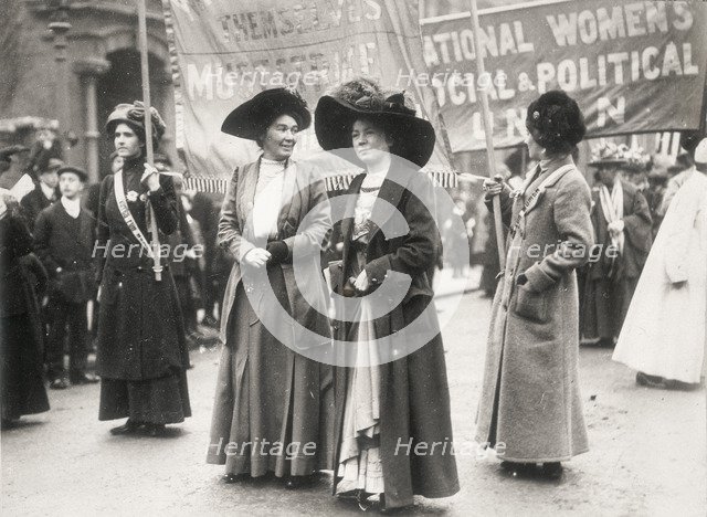Christabel Pankhurst at a suffragette demonstration, c1910. Artist: Unknown