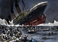 The sinking of SS Titanic, 14 April 1912. Artist: Unknown.