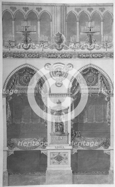 Interior Elevation with Statue of Louis II, Reims Cathedral, n.d.. Creators: Charles Percier, Pierre Francois Leonard Fontaine.