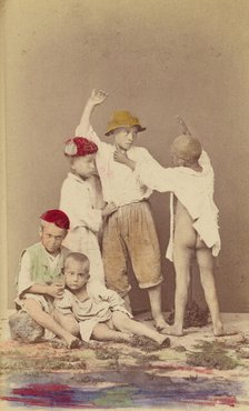 Five Italian street boys: two seated, three standing, 1865-1875. Creator: Arena & D'Alessandri.