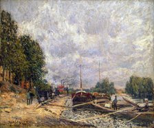 Barges at Billancourt', 1877. Creator: Sisley, Alfred (1839-1899).