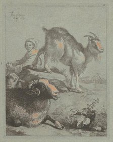 Seated Shepherdess, a Ram, a Sheep and a Goat, 1759. Creator: Francesco Londonio.