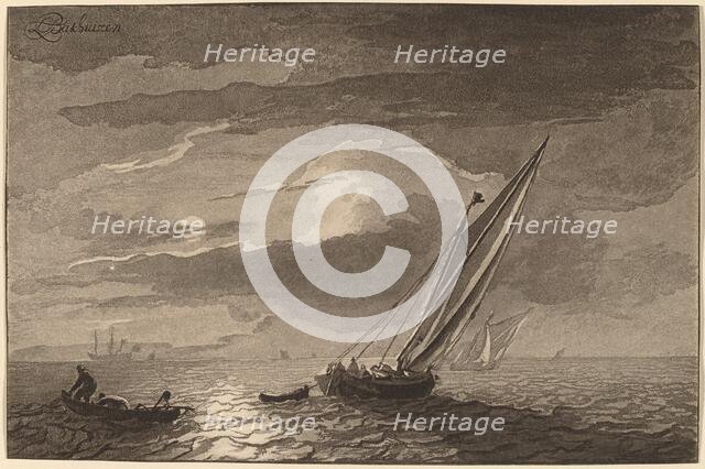 Seascape with Full Moon, 1779, published 1781. Creator: Cornelis Brouwer.