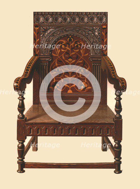 Oak inlaid chair, 1904. Artist: Shirley Slocombe.