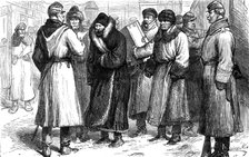 Russian political prisoners at a railway station, 1881. Creator: Unknown.