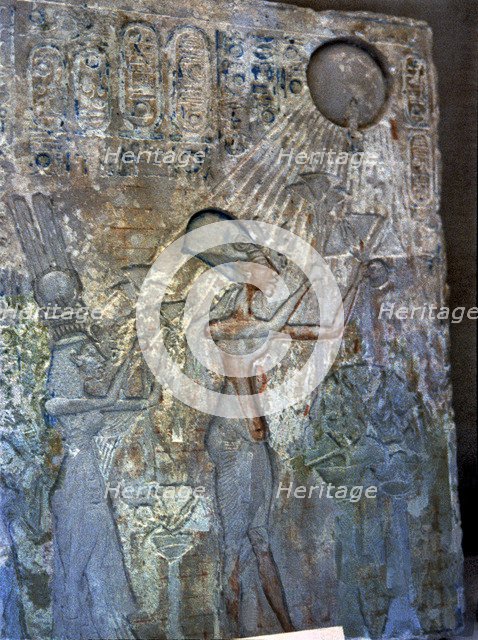 Stela depicting Akhenaten and Nefertiti adoring Aten.